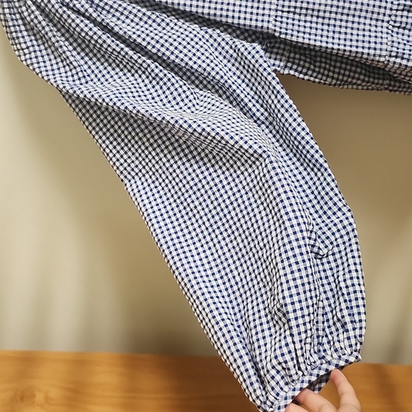 Old Navy Blue White Gingham Puff Sleeve Blouse Babydoll Top Feminine Prarie - Picture 3 of 7